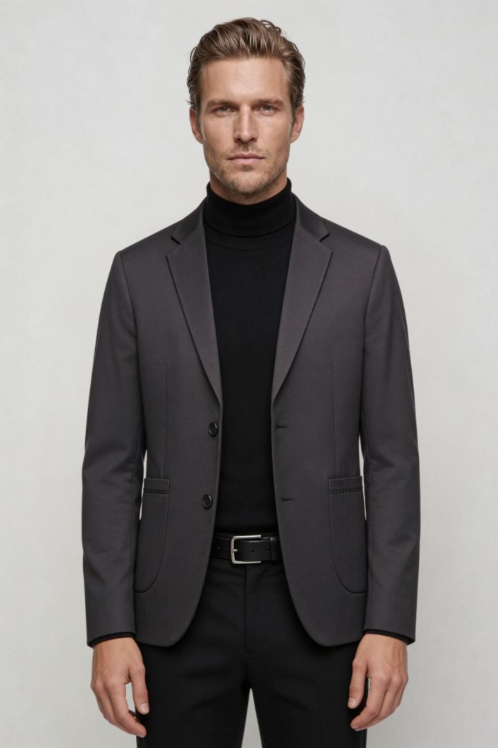 men’s gray tailored blazer slim fit smart casual sport coat structured silhouette