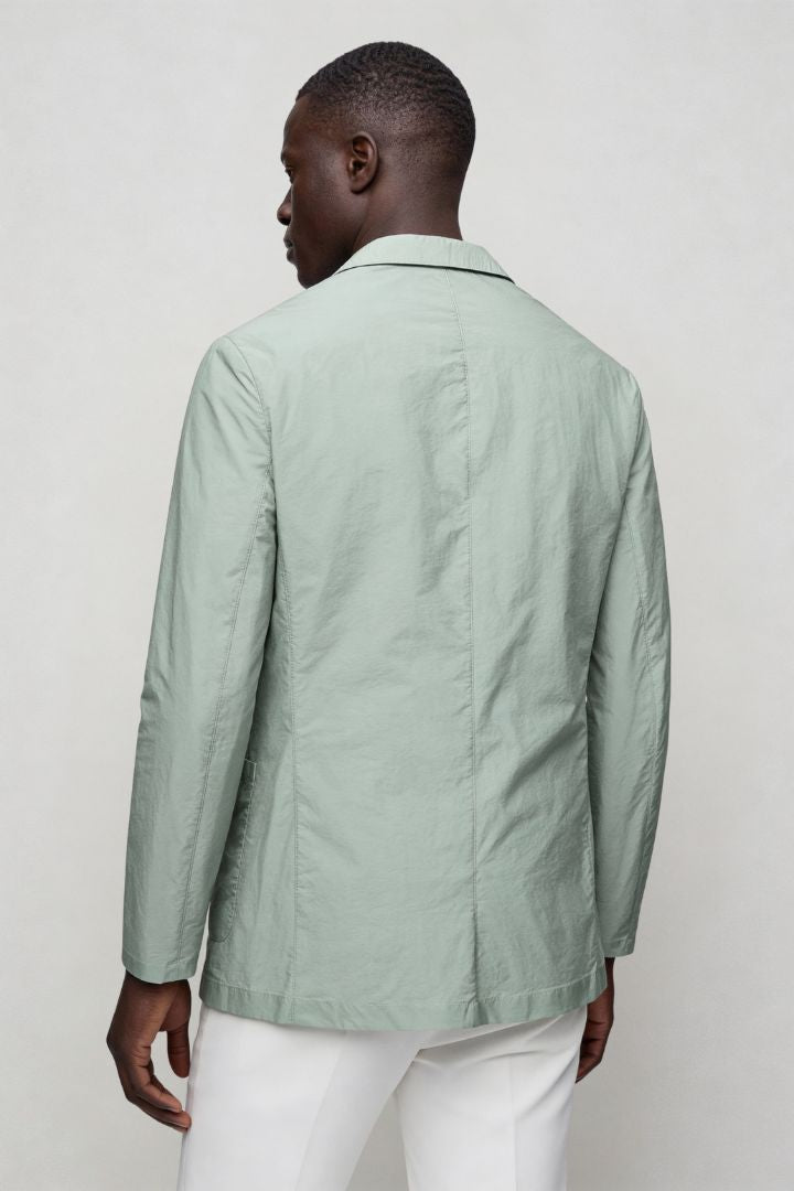 Mens lightweight sage green blazer jacket back view