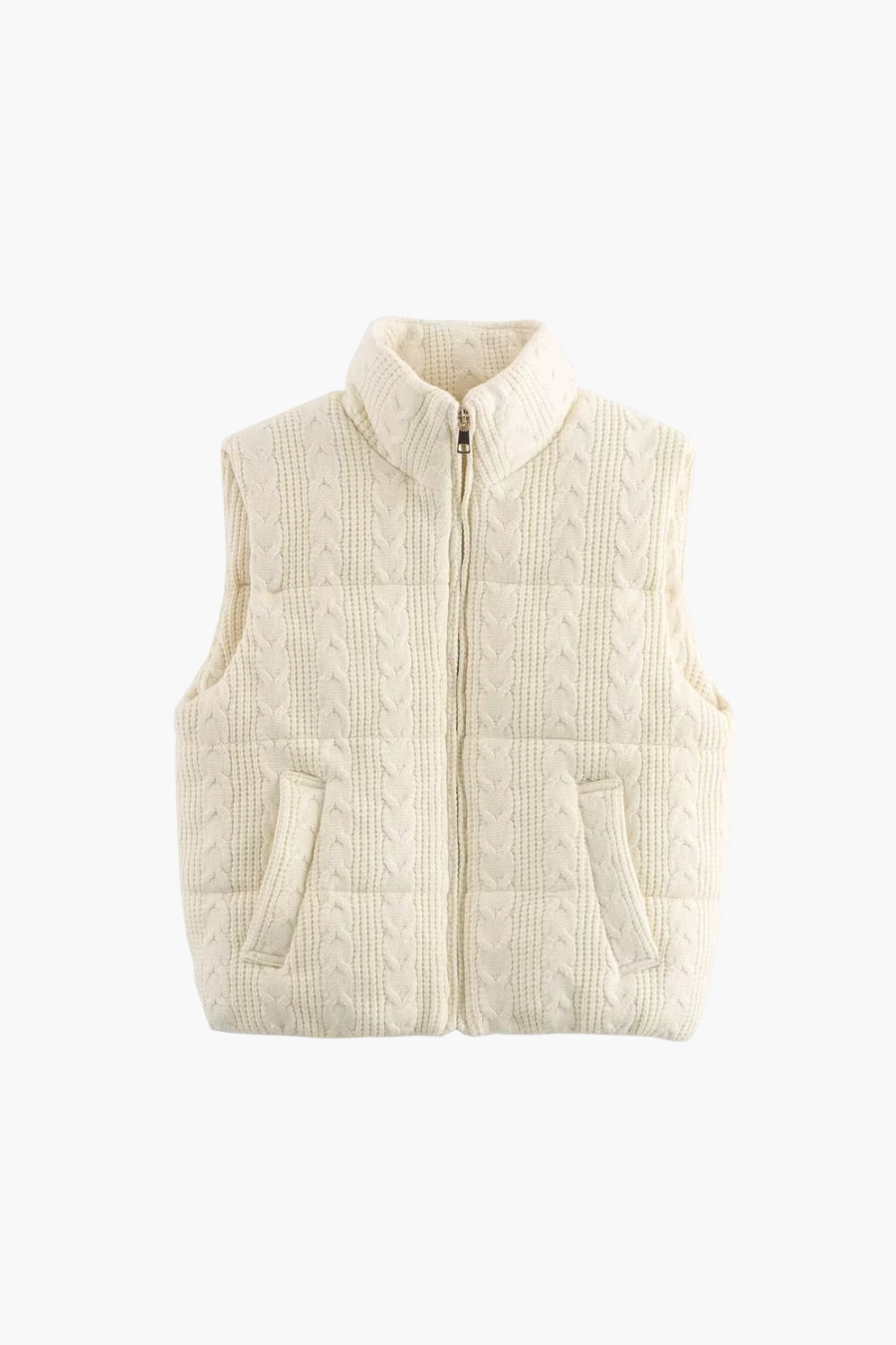 Beige quilted vest on a white background
