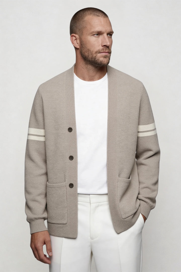 Kobe Stripe Knit Cardigan - Sand
