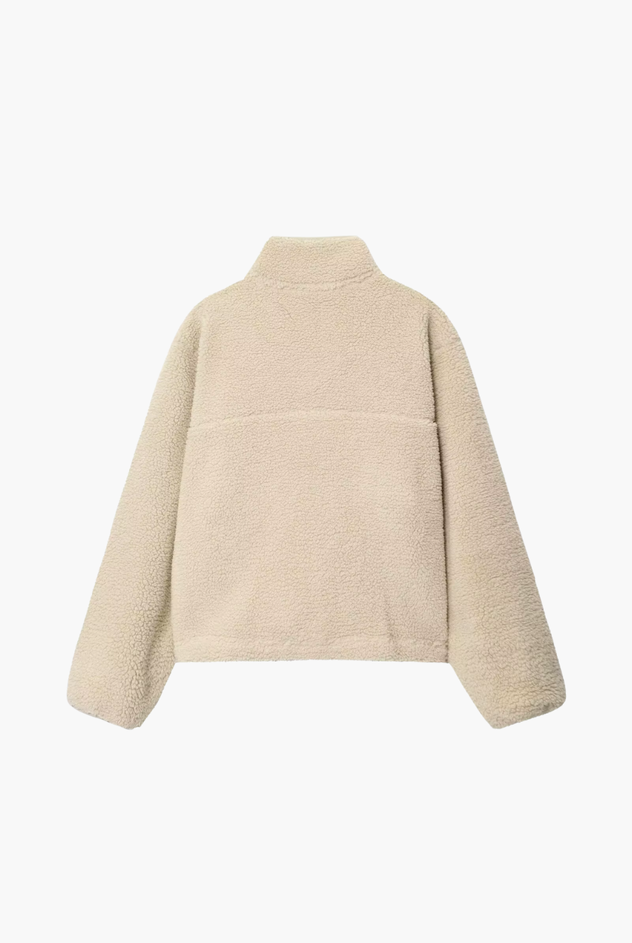 Back of cream half-zip teddy fleece pullover with pockets