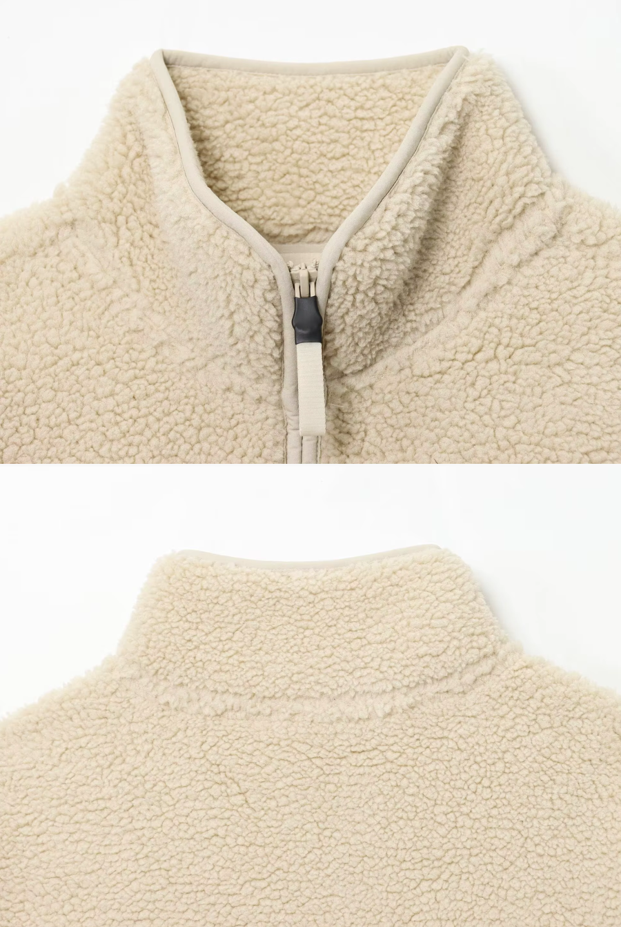 Mock-neck half-zip on women’s cream sherpa pullover