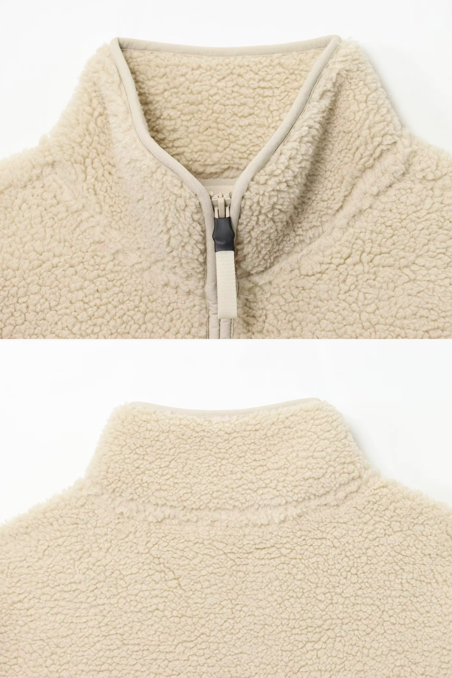 Mock-neck half-zip on women’s cream sherpa pullover