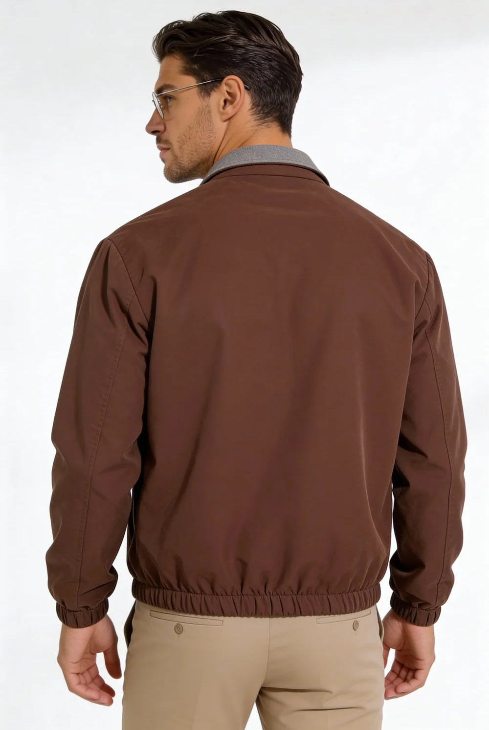 Men wearing a premium reversible brown lightweight jacket with a clean, tailored fit, designed for versatile everyday layering.