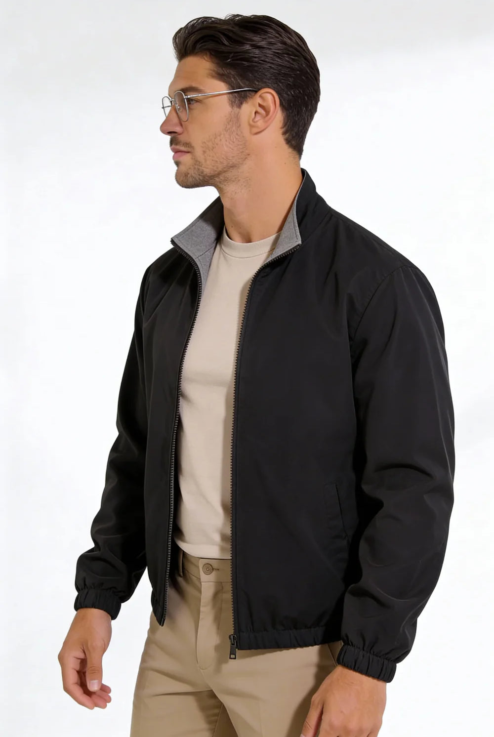 Men wearing a premium reversible lightweight jacket with a clean, tailored fit, designed for versatile everyday layering.