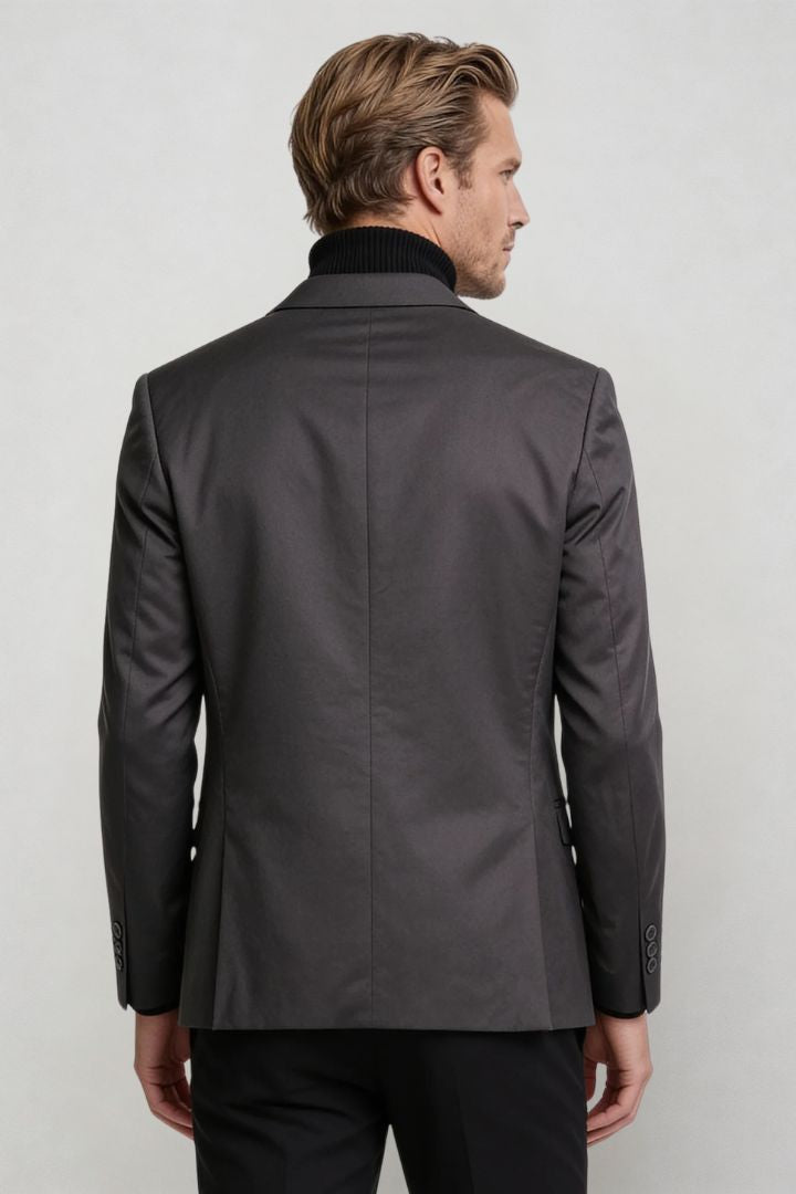 men’s gray tailored blazer slim fit smart casual sport coat structured silhouette back view