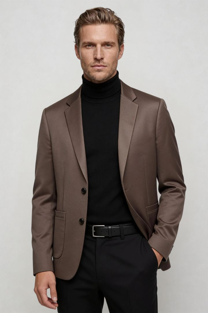 men’s brown tailored blazer slim fit smart casual sport coat structured silhouette