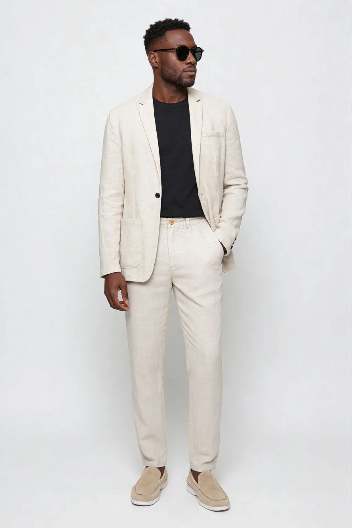 Edward Pure Linen Tailored Set - Sand Beige