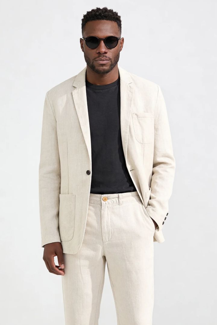 Edward Pure Linen Tailored Set - Sand Beige