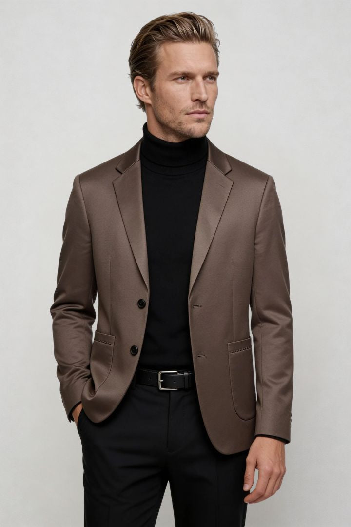 men’s brown tailored blazer slim fit smart casual sport coat structured silhouette front view