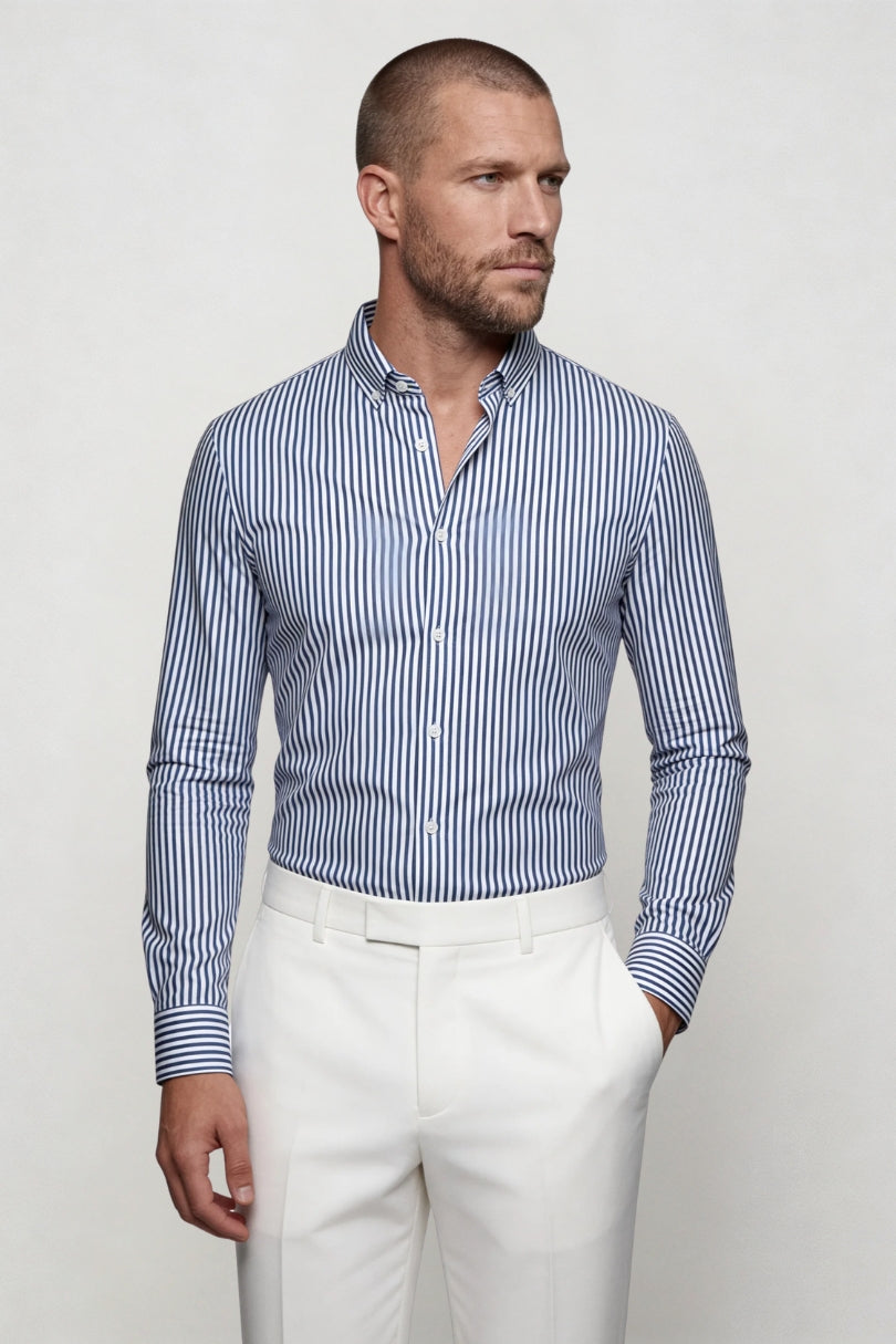 Dario No Iron Cotton Shirt - Oxford Blue