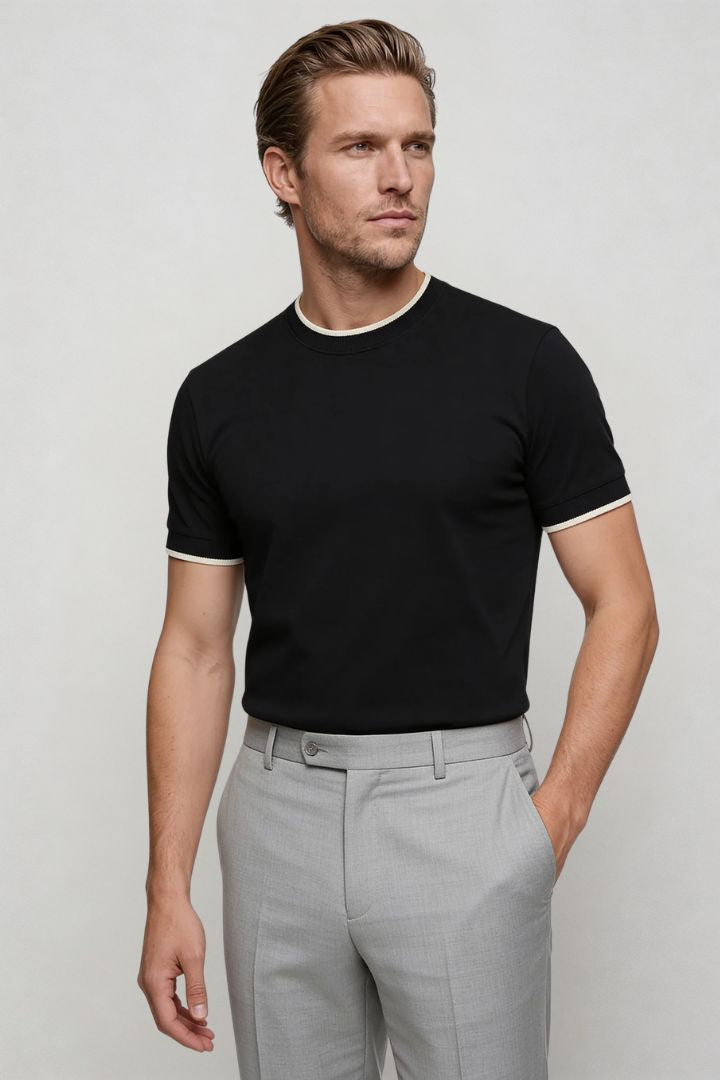 mens premium black crew neck t-shirt lyocell cotton silk blend