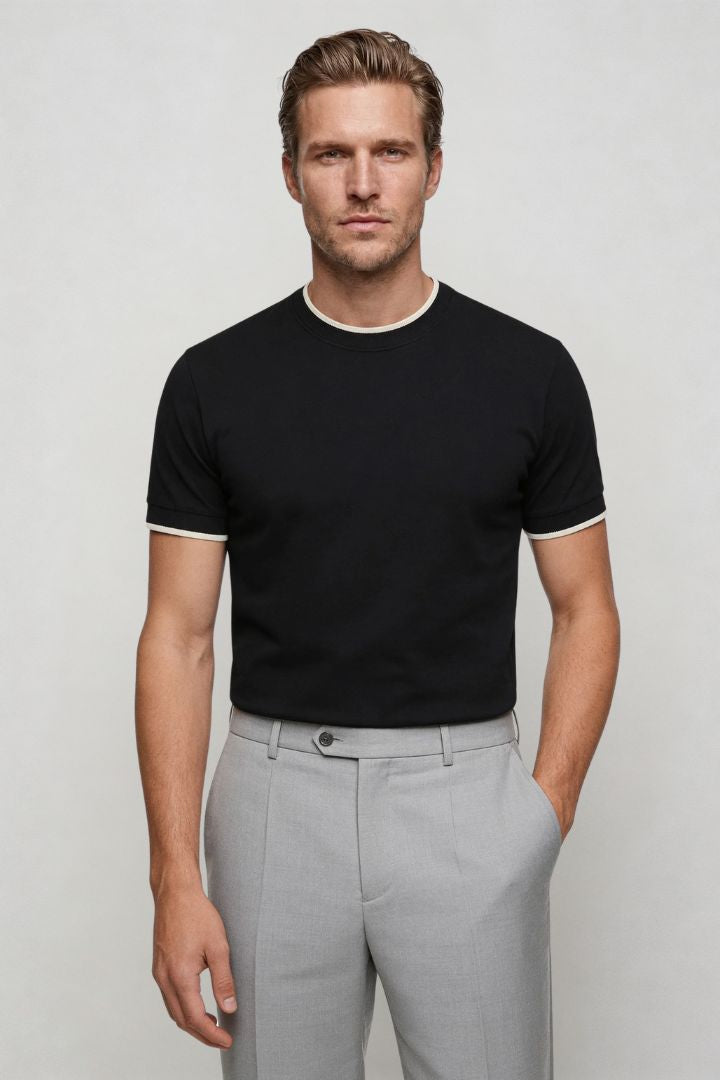 mens premium black crew neck t-shirt lyocell cotton silk blend front side