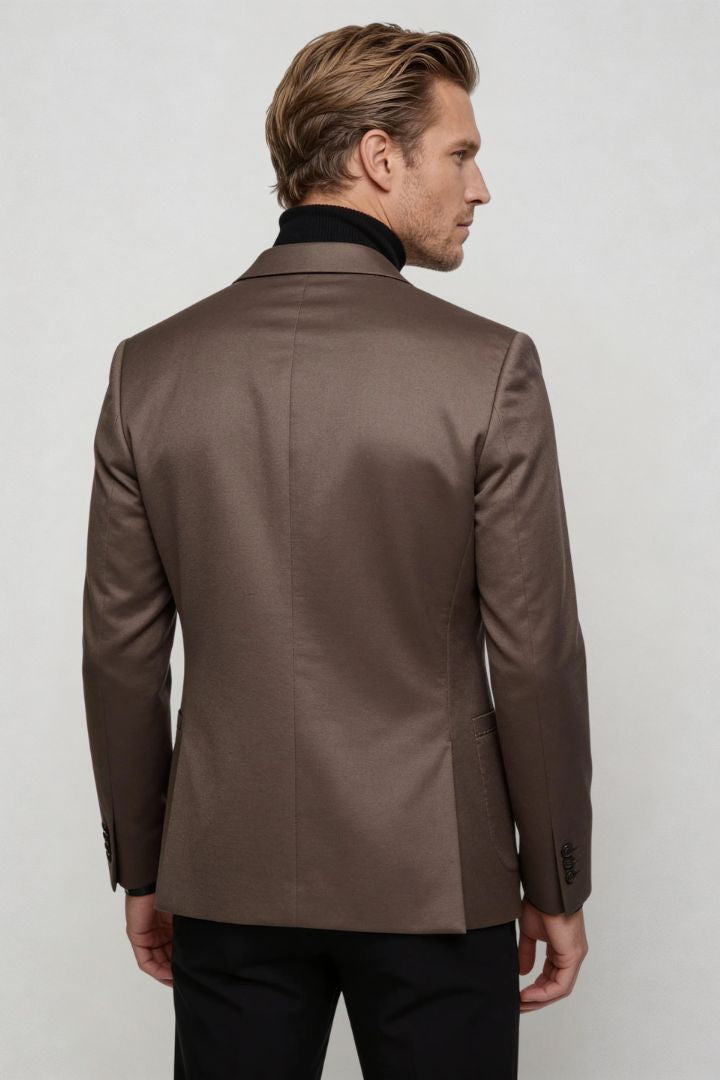 men’s brown tailored blazer slim fit smart casual sport coat structured silhouette back view