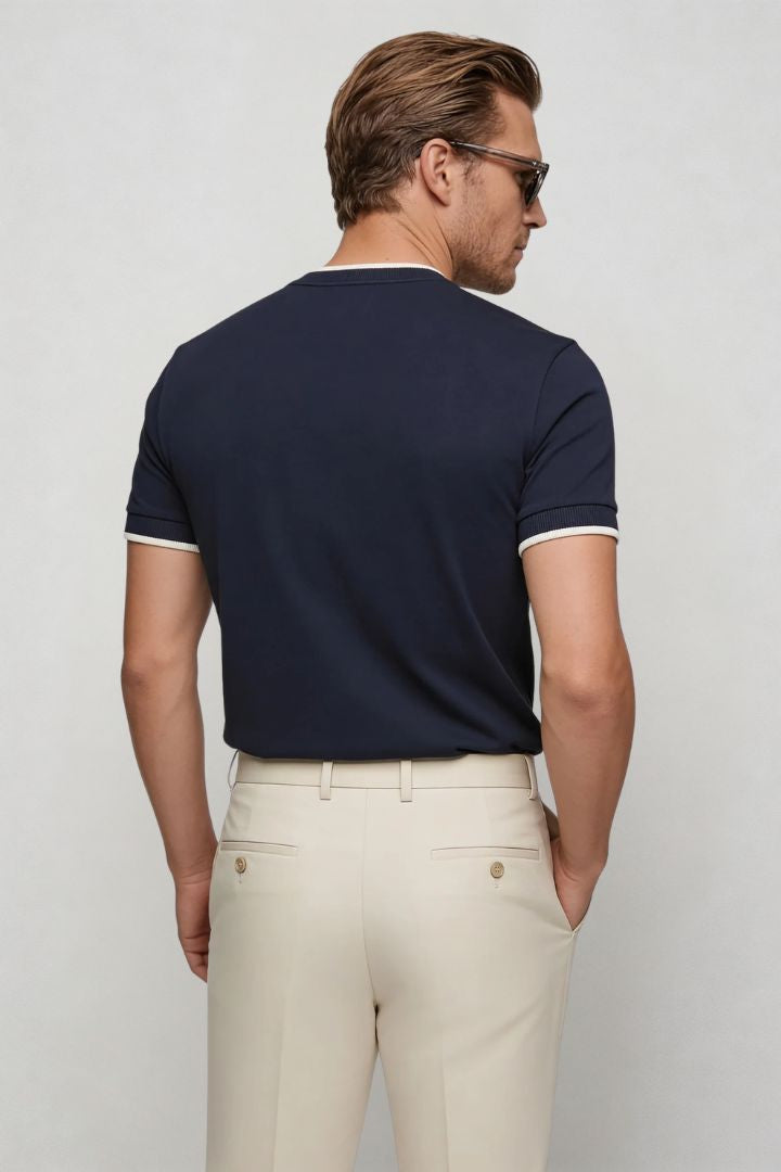 mens navy crew neck t-shirt lyocell cotton silk blend back