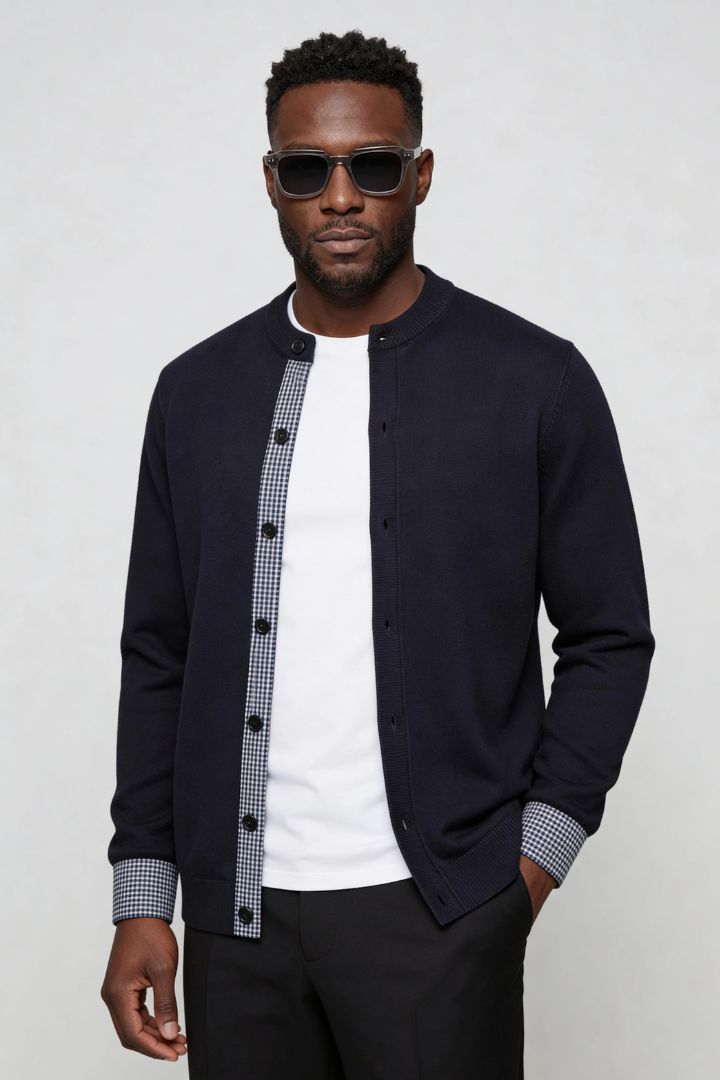 mens navy knit button cardigan sweater lightweight