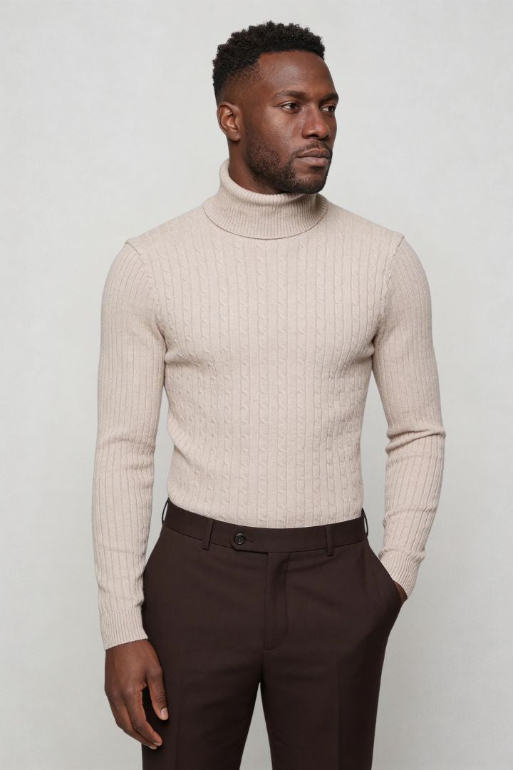 Prescot Cable Turtle Neck - Beige