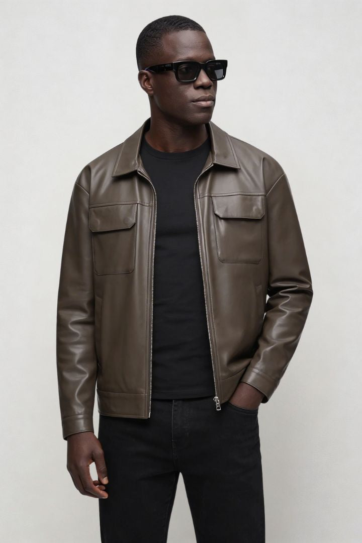 David Faux Leather Jacket - Espresso Brown