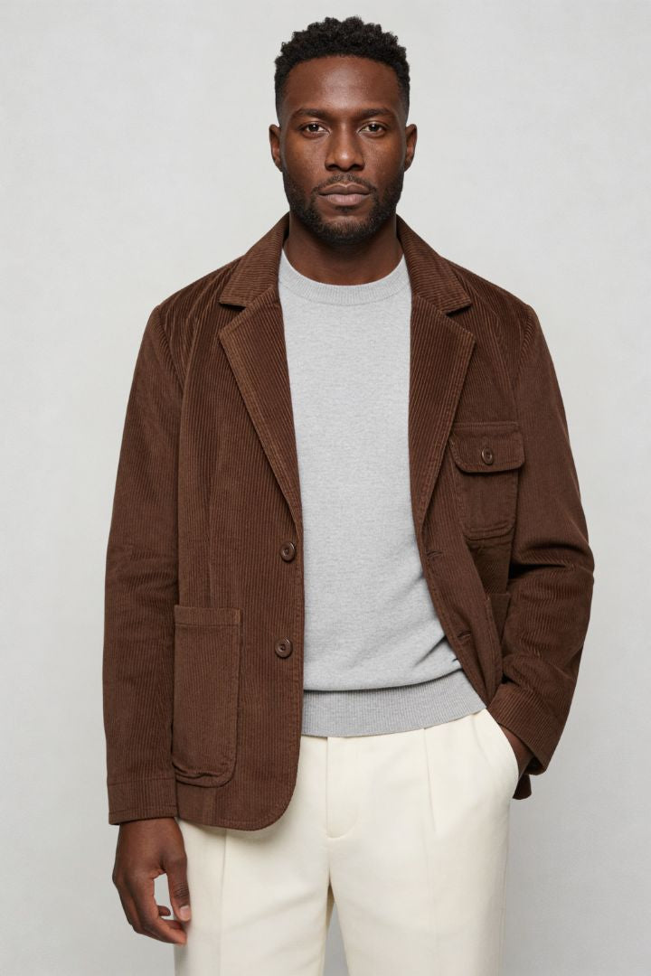 Men's Corduroy Blazer Jacket – Cognac Retro Casual Cotton Sport Coat