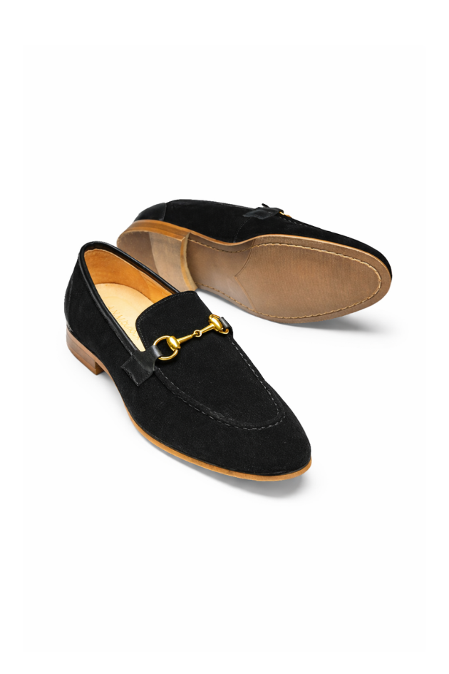 Alessio Suede Horsebit Loafers - Black