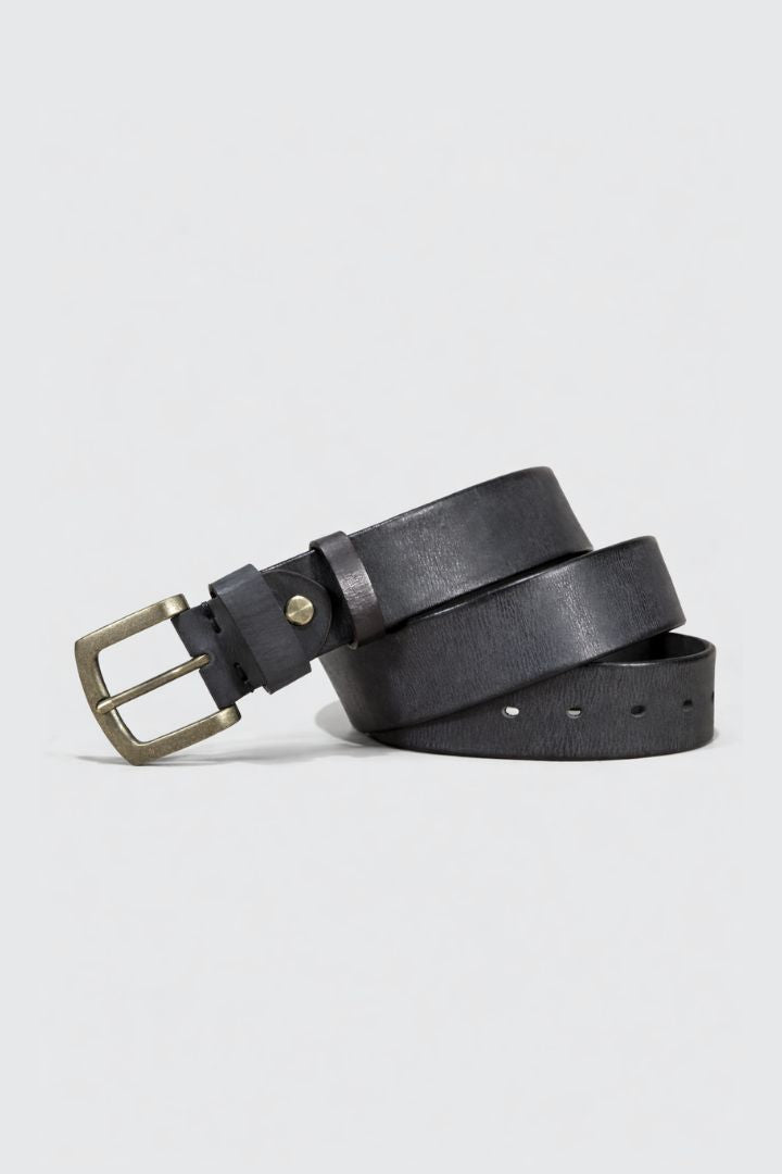Men’s 4cm top grain leather belt with brass buckle jet black