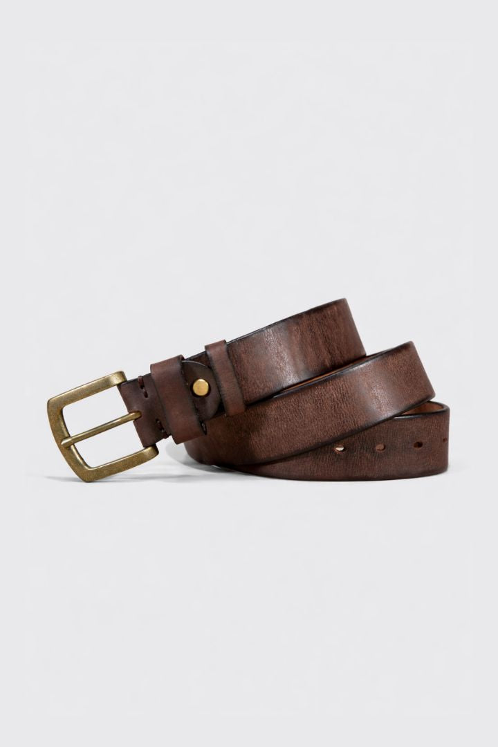 Men’s 4cm top grain leather belt with brass buckle espresso brown