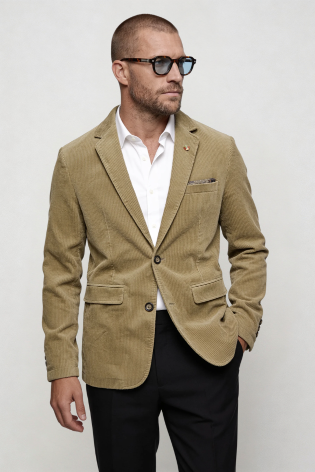 Men’s khaki corduroy blazer cotton structured smart casual tailored jacket textured blazer men
