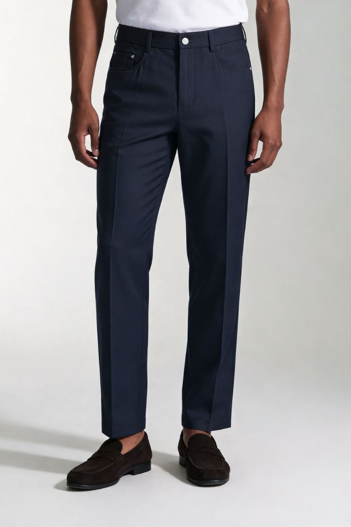 Lavencio Men’s lightweight lyocell linen tailored trousers in navy tone