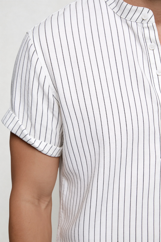 Kasen Striped Henley Shirt - White