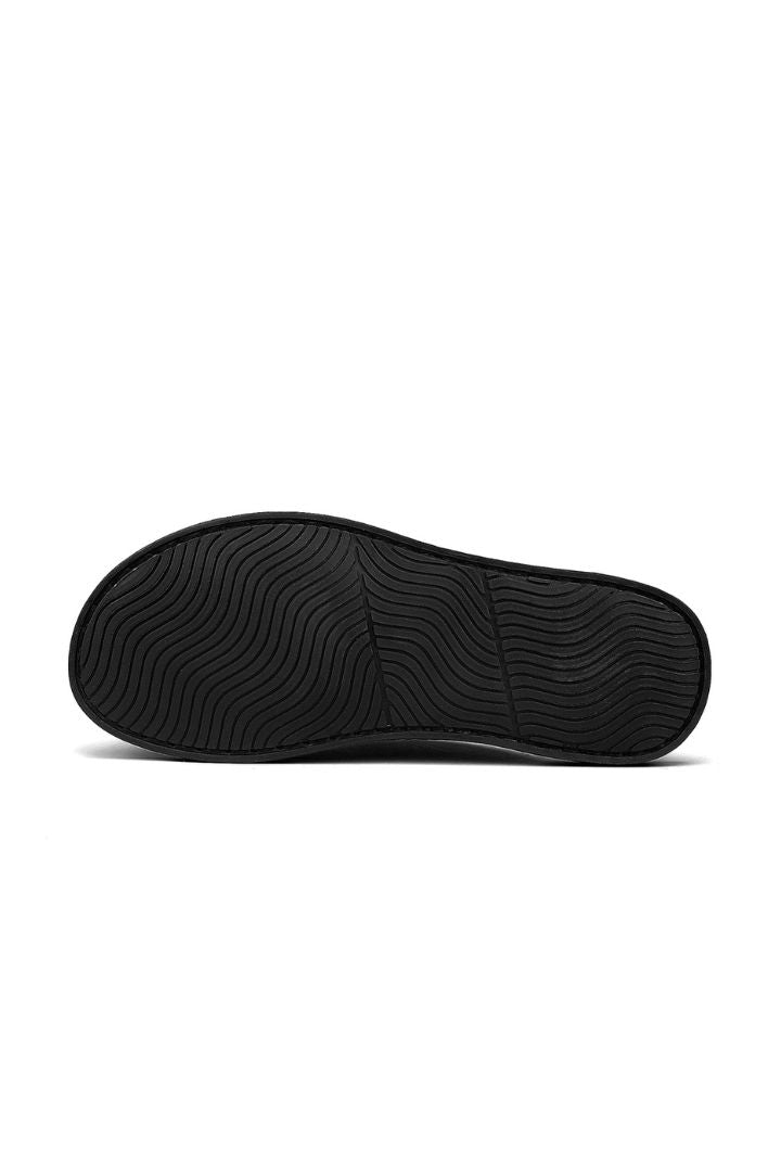 Men's black leather slide sandals minimalist slip-on summer sandals comfortable casual slides sole view