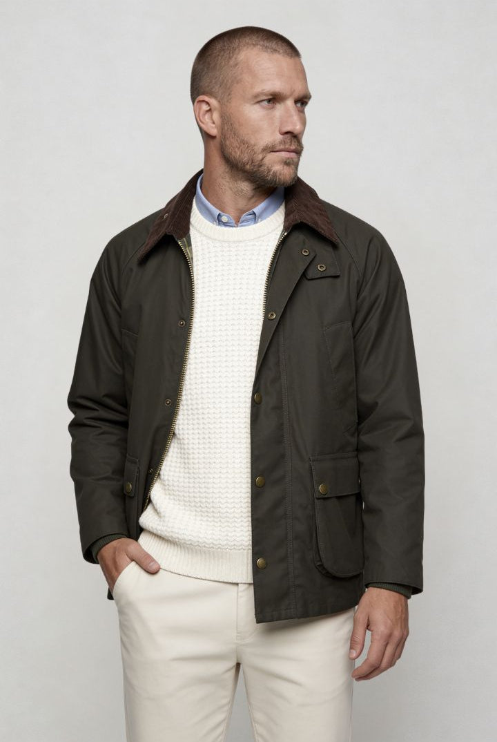 Lavencio Men’s cotton field jacket with corduroy collar and utility pocket design