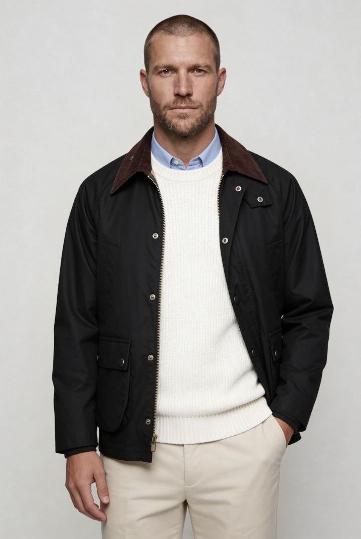 Lavencio Men’s cotton field jacket with corduroy collar and utility pocket design