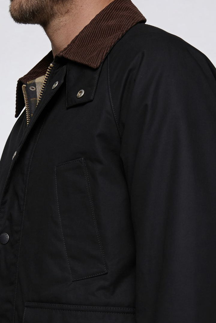 Lavencio Men’s cotton field jacket with corduroy collar and utility pocket design close-up