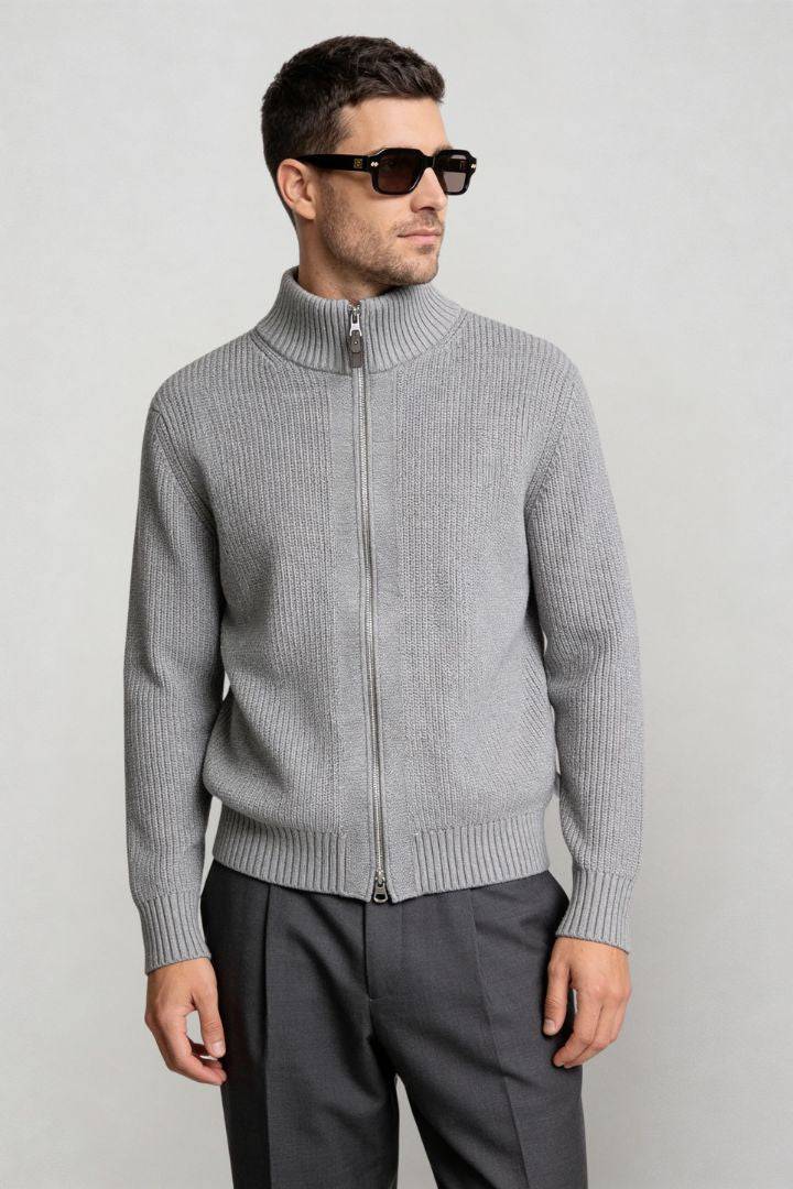 Ellis Cotton Zip-Up Cardigan - Gray