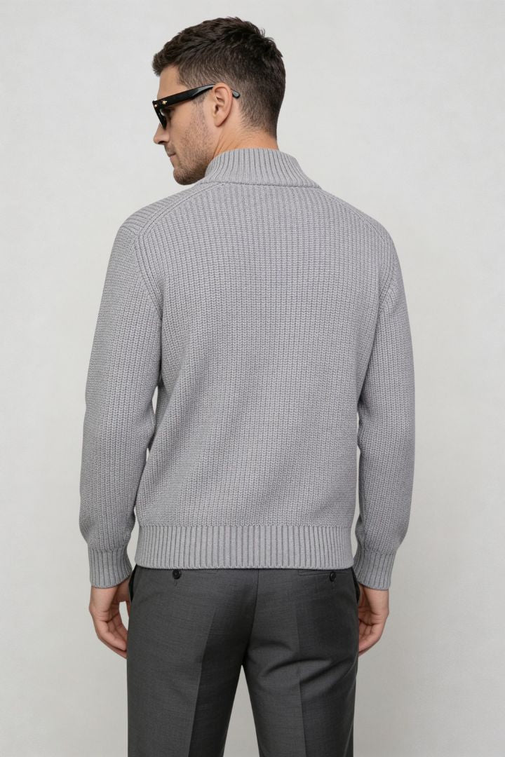 Ellis Cotton Zip-Up Cardigan - Gray