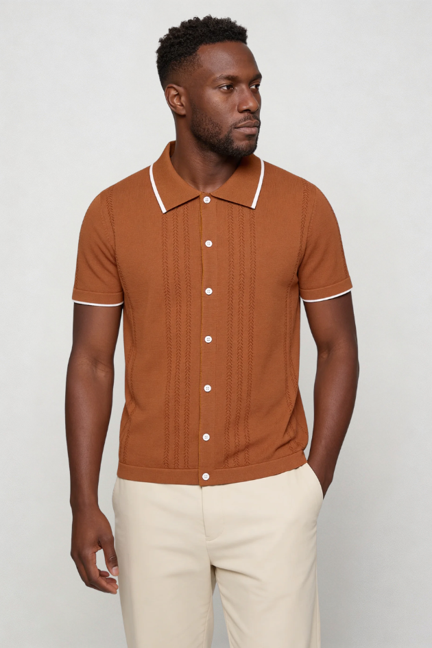 Marquez Knit Button Shirt - Brown
