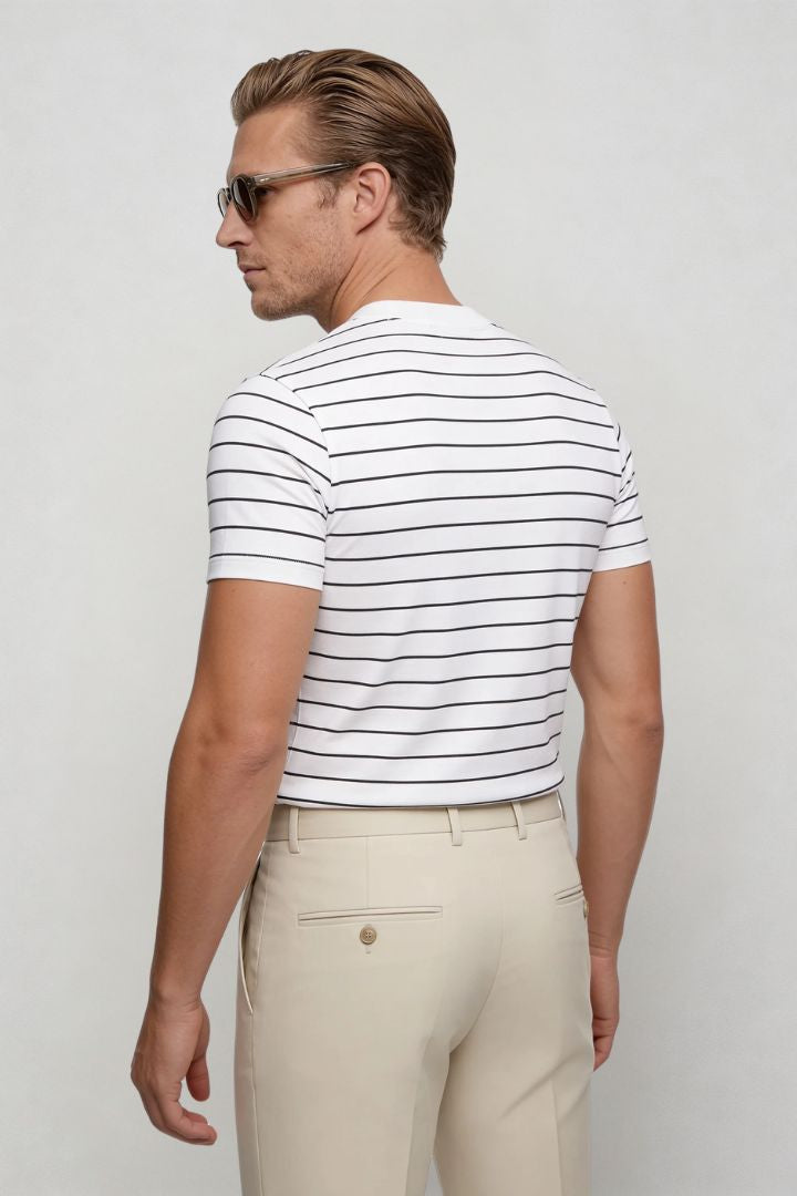 Lavencio Men’s slim fit textured cotton knit short sleeve t-shirt in white back