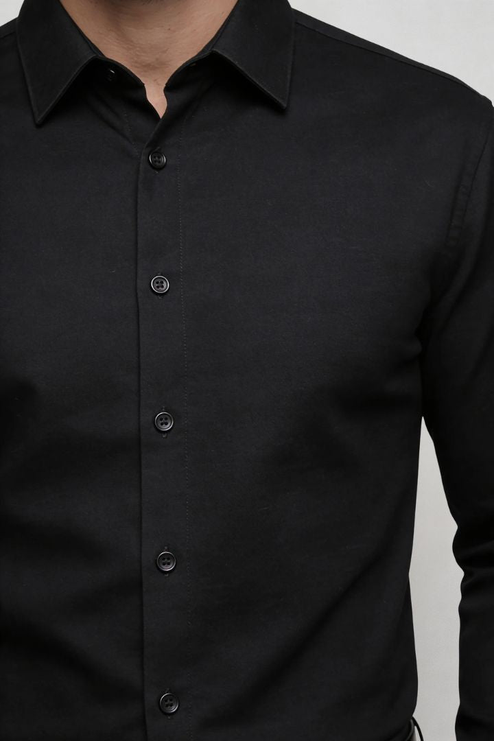 mens structured knit dress shirt black smart casual shirt close-up