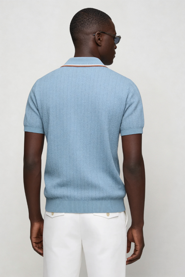 Caleb Knit Polo - Light Blue