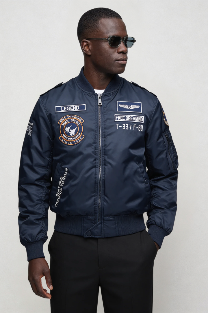 Ethan Squadron Aviator Bomber Jacket - Deep Blue