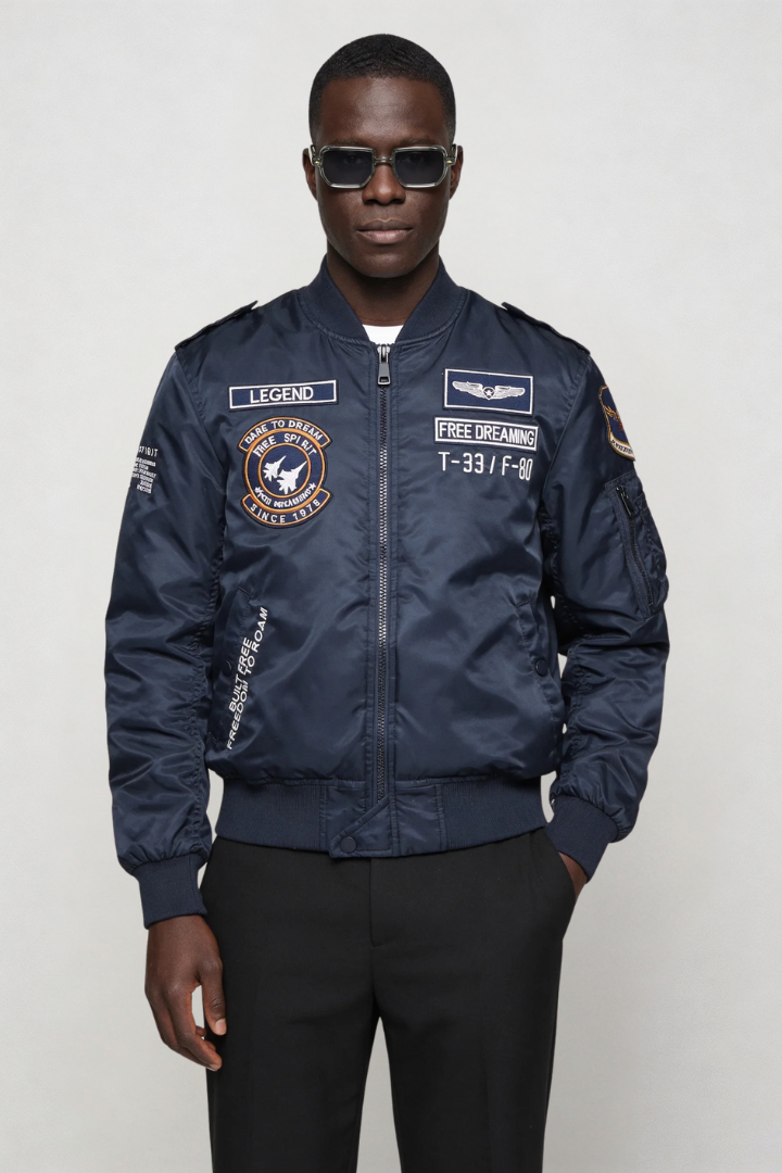 Ethan Squadron Aviator Bomber Jacket - Deep Blue