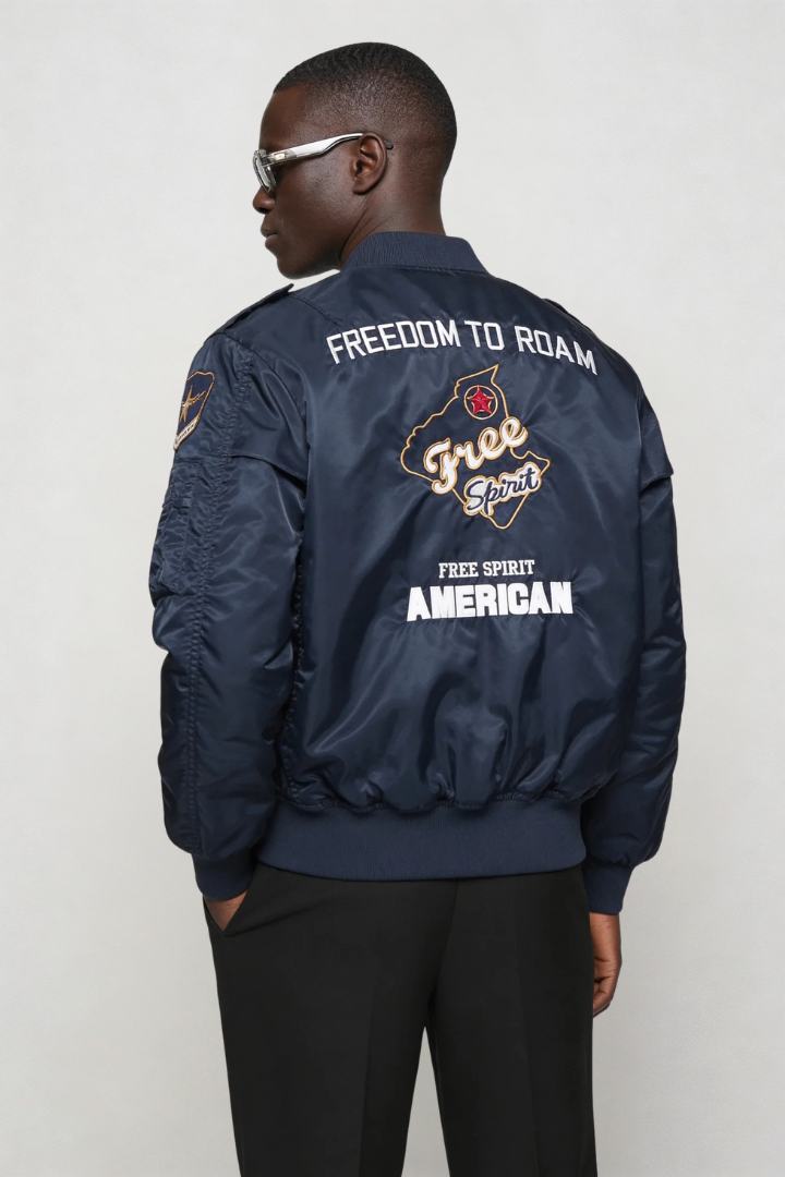 Ethan Squadron Aviator Bomber Jacket - Deep Blue