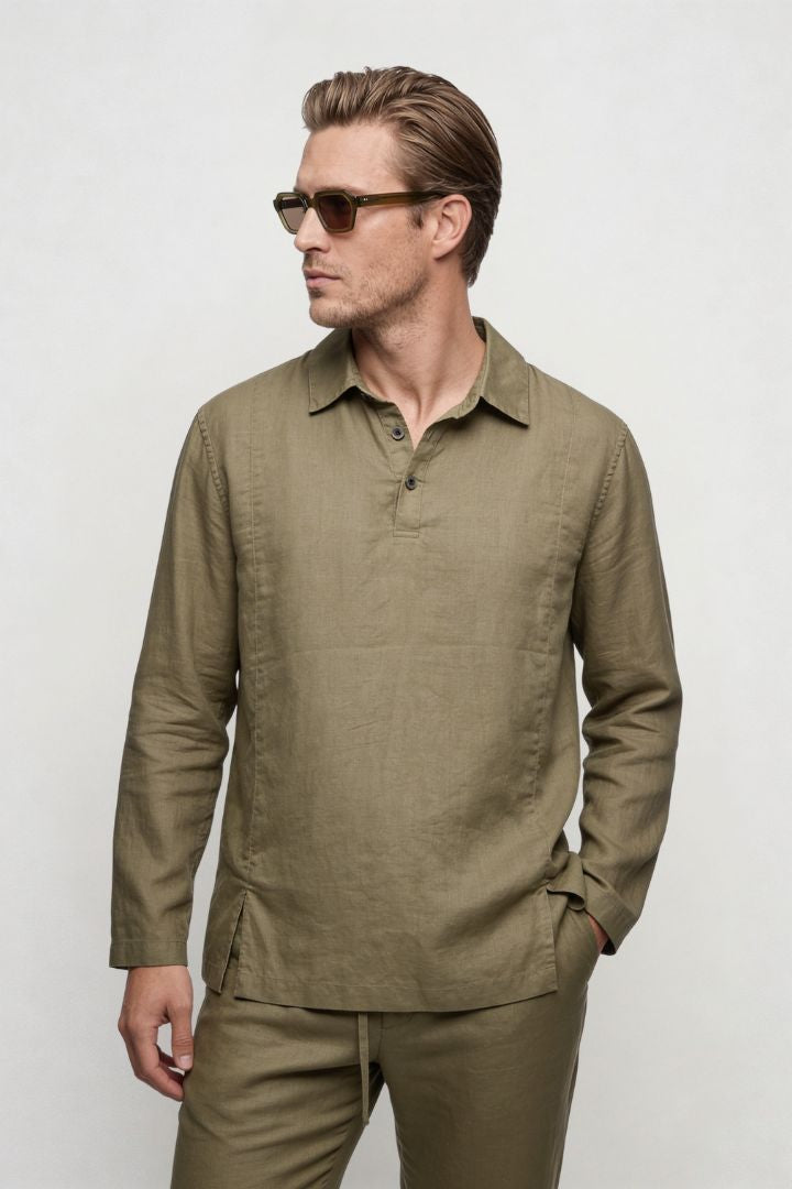 Everett Linen Polo Set - Sandstone Khaki