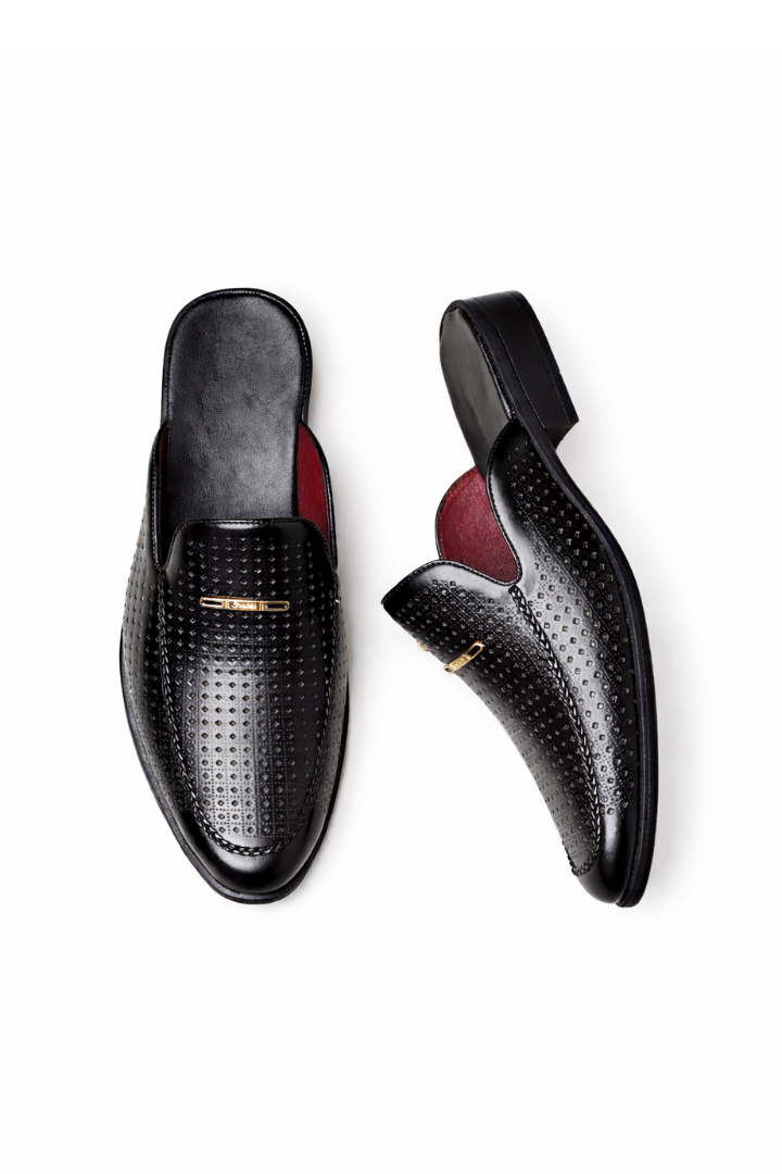 Anson Perforated Loafer Mule - Black