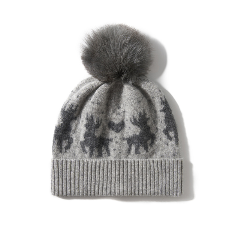 Cashmere Fair Isle Pom Beanie