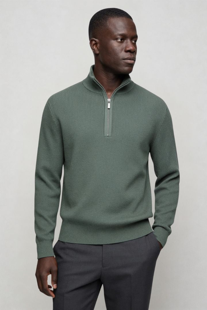 Modal Wool Quarter Zip Sweater - Sage Green