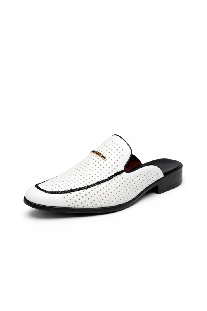 Anson Perforated Loafer Mule - White