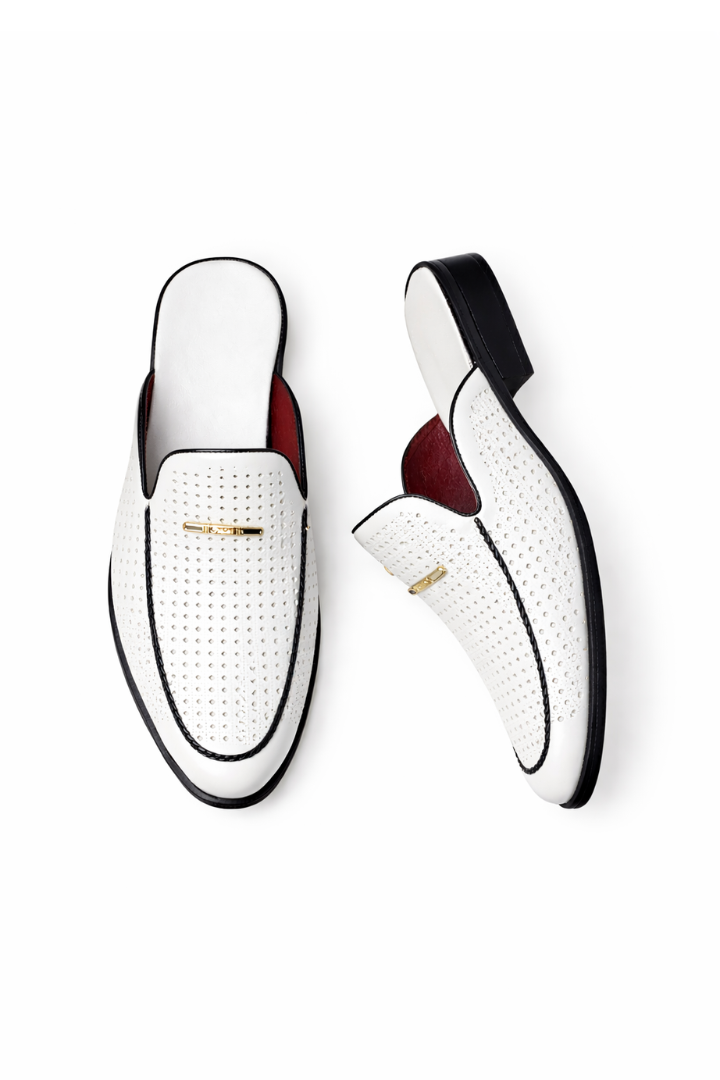 Anson Perforated Loafer Mule - White