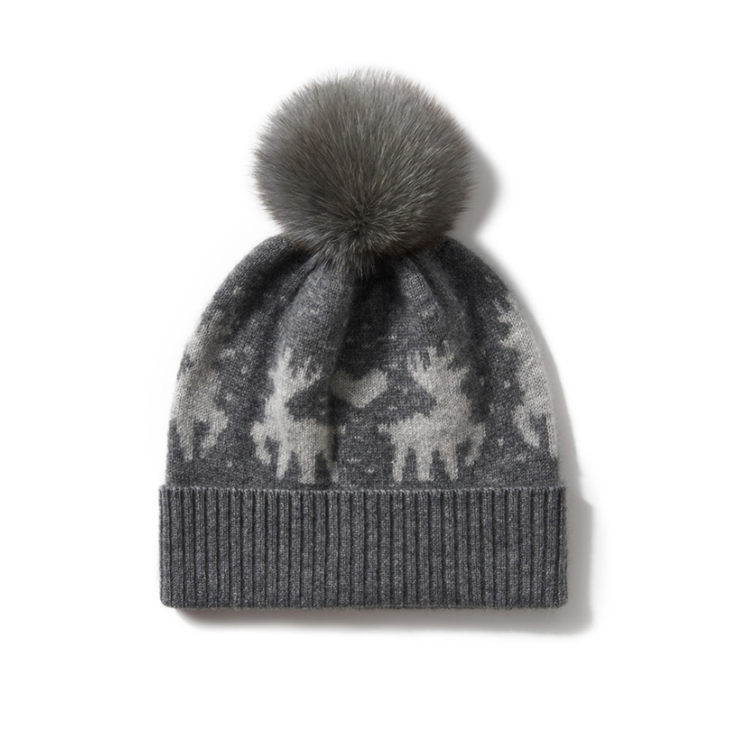 Cashmere Fair Isle Pom Beanie