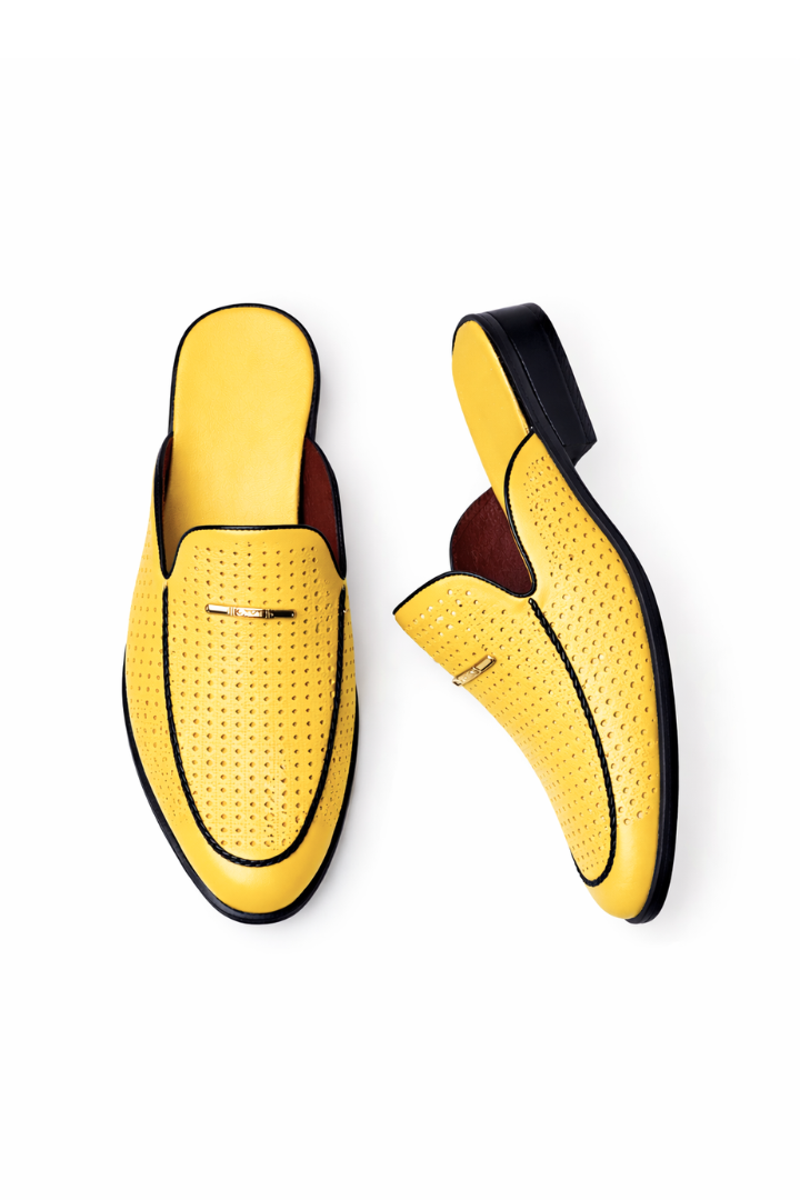 Anson Perforated Loafer Mule - Yellow